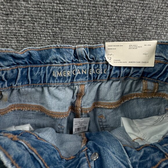 NWT American Eagle Women Jeans Blue Denim Pant Mom Highest Rise 12 31W Elastic - Picture 12 of 15